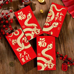 Red & Gold Snake Red Envelopes | Hong Bao Chinese New Year Gifts 2025 - 6 Pc Set