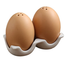 Load image into Gallery viewer, Novelty Brown Egg Salt and Pepper Shakers with Ceramic Tray - 1 Set