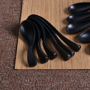 Black Asian Soup Spoons | Japanese Melamine Set - 1/5/10 Pc