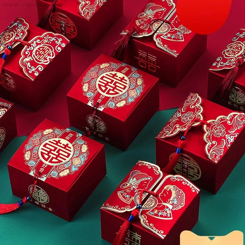 Ornate Red Chinese Wedding Favors | Small Gift Boxes - 50 Pc