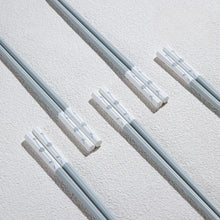 Load image into Gallery viewer, Light Blue Gray Chopsticks | Floral Korean Metal Tableware - 5 Pair Set