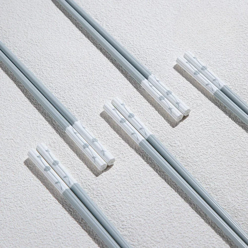 Light Blue Gray Chopsticks | Floral Korean Metal Tableware - 5 Pair Set