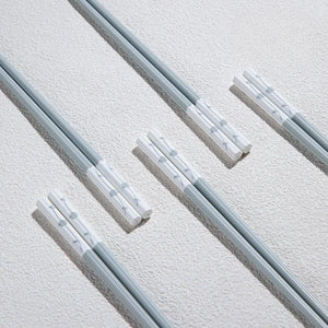 Light Blue Gray Chopsticks | Floral Korean Metal Tableware - 5 Pair Set