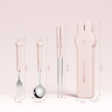 Load image into Gallery viewer, Cute Rabbit Stainless Steel Travel Utensil Set | Pink Metal Chopsticks Spoon Fork