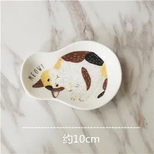 Illustrated Cat Sauce Dish | Cute Ceramic Japanese Sushi Dipping Bowl - 1 Pc