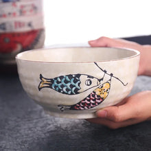 Load image into Gallery viewer, Vintage Painted Ramen Bowls | Japanese Fish Cat Noodle Donburi Rice Bowl - 1 Pc