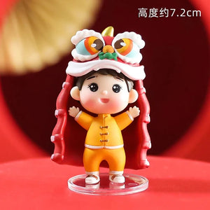 Retro Chinese Wedding Cake Topper | Lion Dance Decoration - 1 Pc