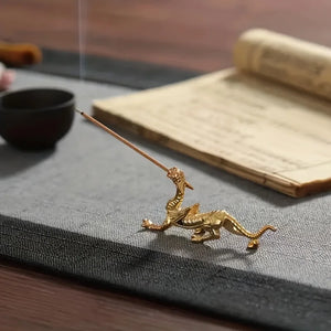 Gold Metal Dragon Incense Stick Holder | Chinese Burner - 1 Pc