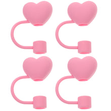 Load image into Gallery viewer, Pink Heart Straw Toppers &amp; Covers | Love Valentines Caps - 4 Pc Set