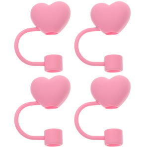 Pink Heart Straw Toppers & Covers | Love Valentines Caps - 4 Pc Set