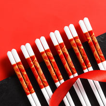 Load image into Gallery viewer, Festive Red Ceramic Chinese Chopsticks | Dragon and Phoenix Bone Porcelain  - 10 pairs