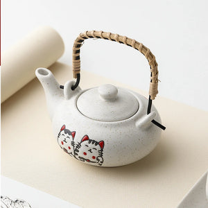 Lucky Cat Teapot with 4 Tea Cups | Ceramic  Japanese Chinese Maneki Neko Set