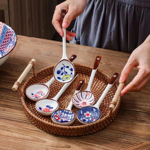 Japanese Ceramic Long Handle Spoon Gift Set | Asian Soup Noodle Rice Spoons