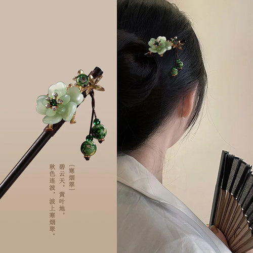 Chinese Ornament Hair Stick with Hanging Tassel | Floral and Crystal Inspired Hair Pins