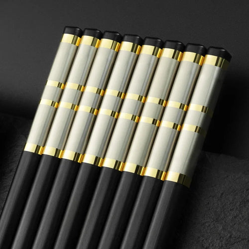 Striped Black Alloy Chopsticks Set | Gold Chinese Tableware - 10/20/30 Pairs