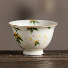 Load image into Gallery viewer, Floral Chinese Tea Cup | Hand Painted Ceramic Lotus Osmanthus Persimmon - 1 Pc