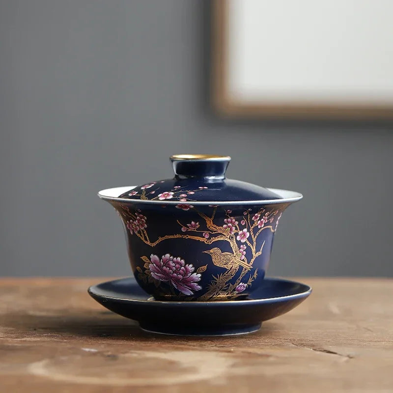 Luxury Palace Lotus Flower Enamel Gaiwan | Ceramic Teacup Bowl