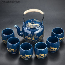 Load image into Gallery viewer, Blue &amp; Gold Glaze Chinese Tea Set | 1 Teapot 6 Tea Cups