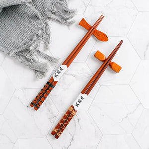 Wrapped Solid Wood Japanese Chopstick Set | Reusable & Eco-Friendly - 4 Pairs