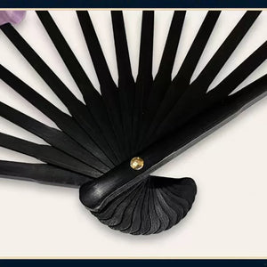 Black & Red Sun Handheld Chinese Fan with Tassel and Case - 1 Pc