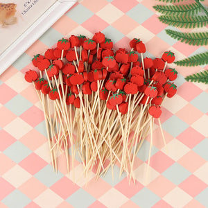 Red Tomato Fancy Toothpicks | Farm Harvest Decorative Sticks - 100Pcs