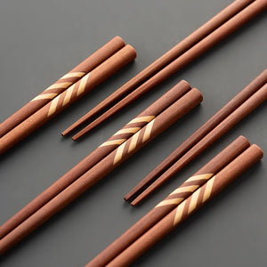 Chevron Wooden Chopsticks | Chinese Reusable Luxury Chopstick Set - 5 Pairs