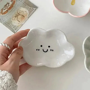 Cute Cloud Soy Sauce Dish | White Ceramic Dipping Bowl - 1 Pc