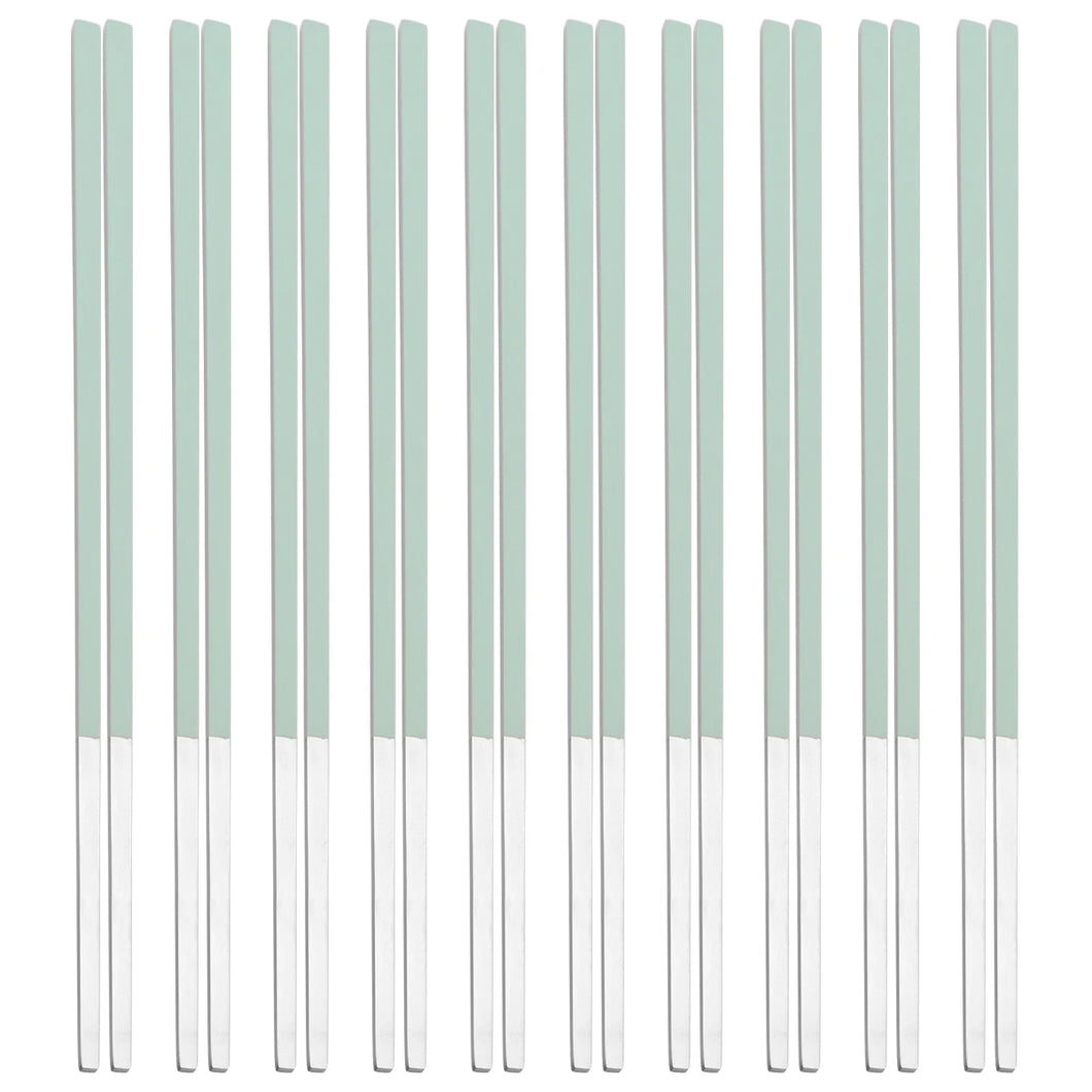 Matte Pastel Stainless Steel Korean Metal Chopsticks | Green Pink Gray Brown - 10 pairs
