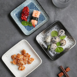 Small Square Japanese Sushi Plates | Rounded Ceramic Platter - 1 Pc