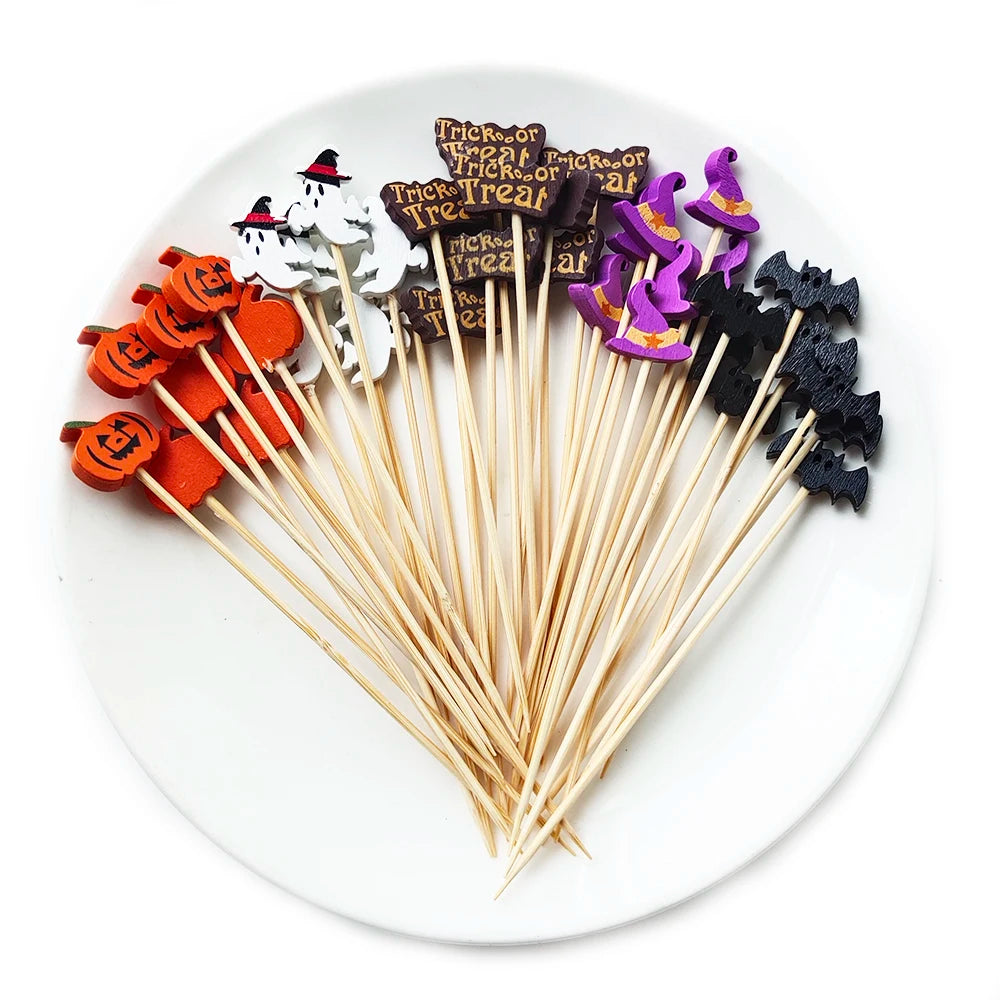 Halloween Fancy Toothpicks | Disposable Appetizer Cocktail Skewers - 100 Pc