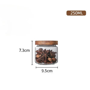 Glass Spice Jars with Dark Wood Lid | Sealed Tea Canister - 1pc