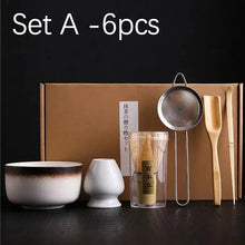 Load image into Gallery viewer, White &amp; Brown Matcha Set | Japanese Tea with Whisk Holder - 6 Pc