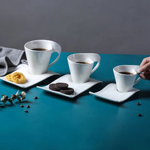 Load image into Gallery viewer, White European Demitasse Cups | Wave Espresso Shots with Saucers - 1 Set