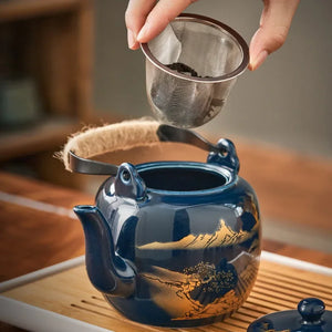 Blue & Gold Glaze Chinese Tea Set | 1 Teapot 6 Tea Cups