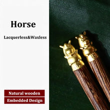 Load image into Gallery viewer, Gold Zodiac Wooden Chopsticks | Luxury Chinese New Year Animal Gift - 1 Pc