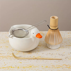 Duck Matcha Tea Set | Cute Animal Chawan Whisk Holder Ceramic - 5 Pc