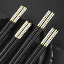 Load image into Gallery viewer, Striped Black Alloy Chopsticks Set | Gold Chinese Tableware - 10/20/30 Pairs