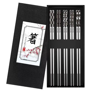 Silver Textured Metal Chopsticks | Korean Luxury Fancy Set - 5 Pairs