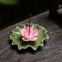 Load image into Gallery viewer, White Lotus Green Leaf Incense Holder | Ceramic Floral Burner Tray - 1 Pc