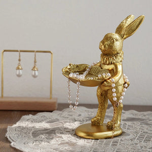 Gold Standing Rabbit Ring Holder | Jewelry Trinket Resin Dish - 1 Pc