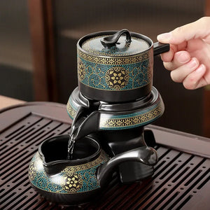 Ornate Blue Chinese Tea Set with Gift Box | Gongfu Ceramic Rotary - 8 Pc