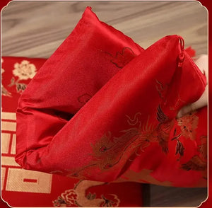 Red Chinese Tea Ceremony Kneeling Pillow Cushion | Vietnamese Wedding Dragon Phoenix - 2 Pc Set