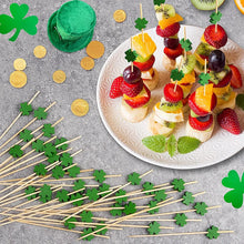 Load image into Gallery viewer, Green Clover Fancy Toothpicks | St Patricks Day Shamrock Party Picks - 100 Pc