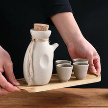 Load image into Gallery viewer, Vintage Sake Set | Tokkuri Ceramic Bottle 4 Wine Cups with Tray - 6 Pc