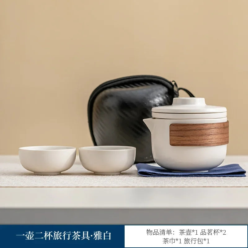 Ceramic Travel Chinese Tea Set | Small Portable Pot Cups Gift