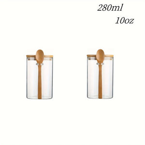 Glass Spice Jars Set with Spoon | Tea Canister With Sealed Bamboo Lid