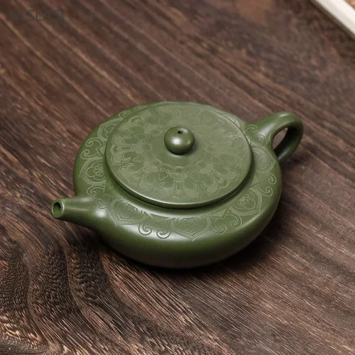 Green Glazed Yixing Teapot | Handmade Vintage Chinese Clay Teapot with Strainer - 1 Pc