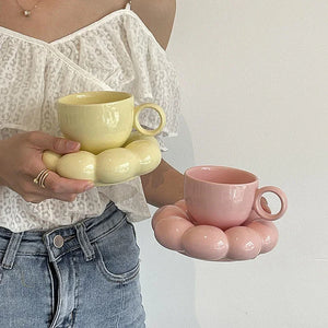 Minimalist Cute Coffee Mug | Aesthetic Bubble Ceramic Cups - 1 Set