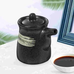 Black Ceramic Soy Sauce Bottle | Oil Vinegar Dispenser - 2 Pc Set