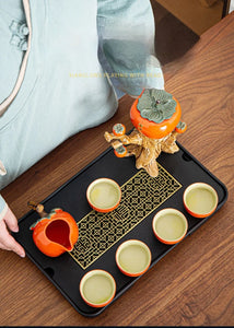 Persimmon Chinese Kung Fu Tea Gift Set | Luxury Ceramic Pot Cup - 8 Pc